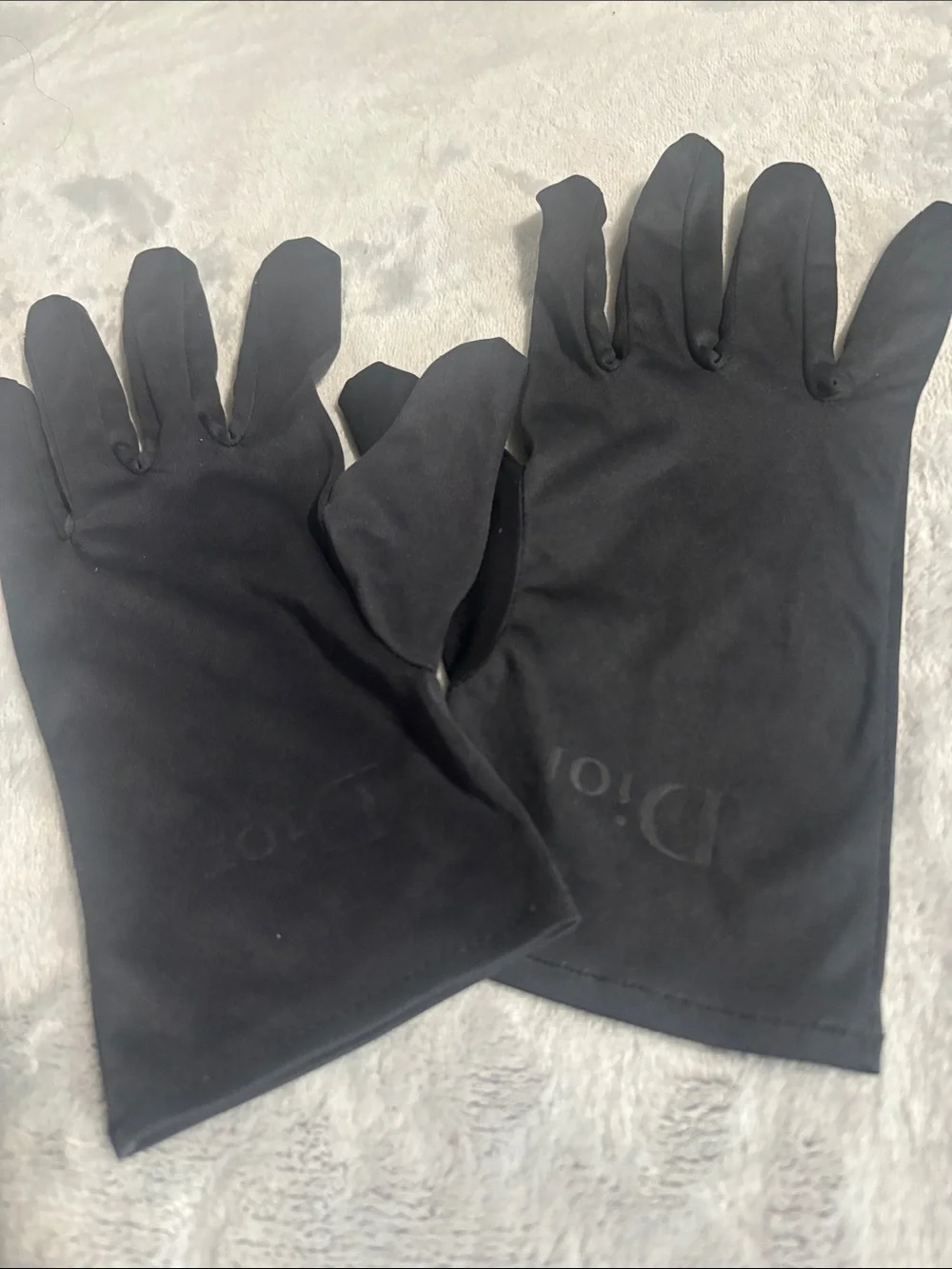Dior Black Embossed Logo Satin Gloves